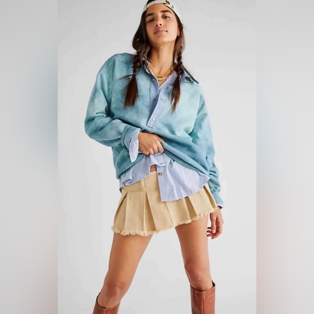 Free People X Tricia Fix Denim Collar Pullover New